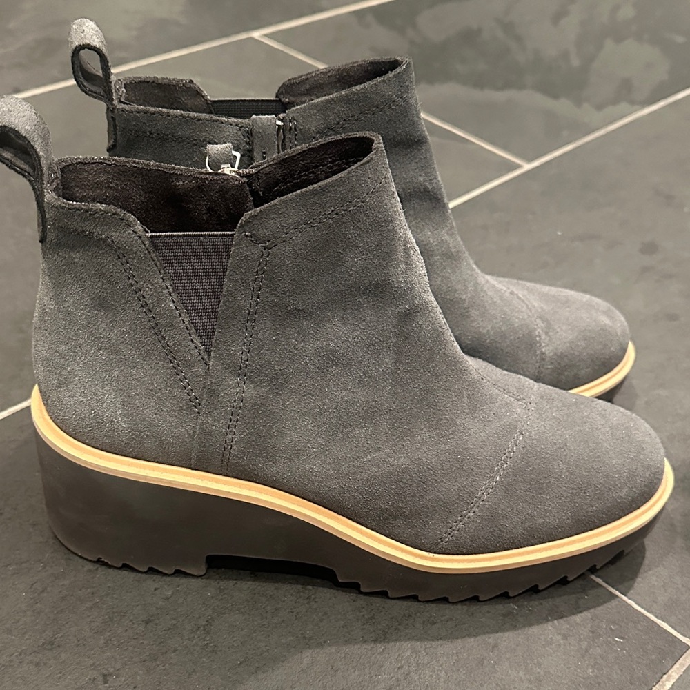 Toms Gray Suede Wedge Booties with Lug Sole